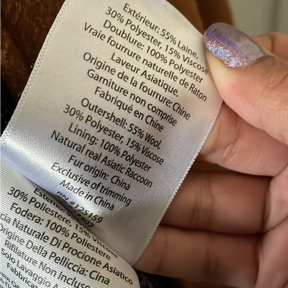 Soia and Kyo cognac brown rust tan wool coat with fur trim hood - Picture 7 of 8